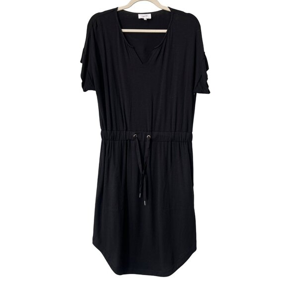 Soma Weekend Softlite Tee Shirt Dress Women S Short Sleeve Drawstring Black Chic - Picture 2 of 7